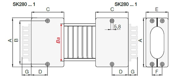 Risba pritrdilnih členov za valovito verigo e-skin SK28