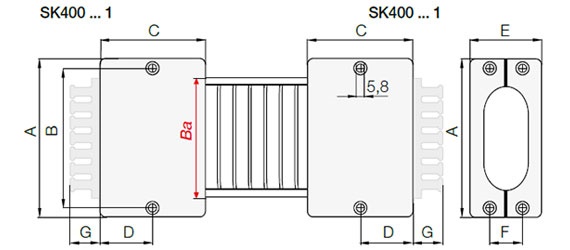 Risba pritrdilnih členov za valovito verigo e-skin SK40